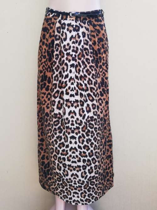 LEOPARD PRINT MAXI SKIRT WITH BELT - BROWN (36)