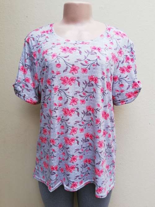 GREY & CORAL FLORAL PRINT TOP (XL) - MAXED