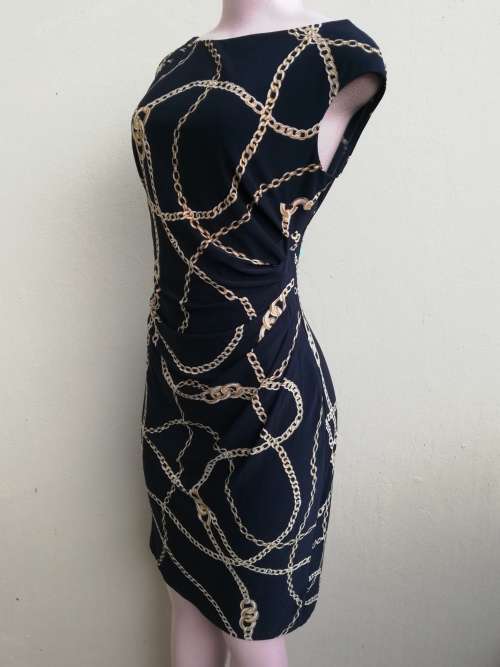 BLACK DRESS WITH GOLD PRINT - SMALL