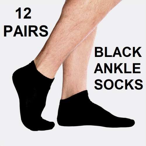 MENS BLACK ANKLE SOCKS - 12 PAIRS