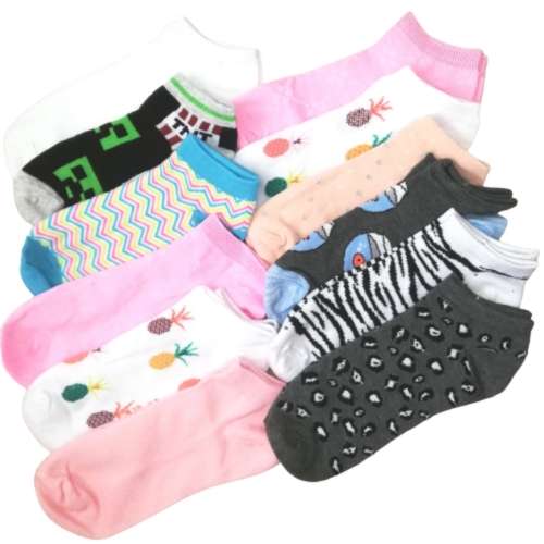 LADIES ANKLE SOCKS - 12 PAIRS MIXED
