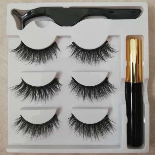 EYELASHES WITH MAGNETIC EYELINER (3 PAIRS IN BOX) 3D 66