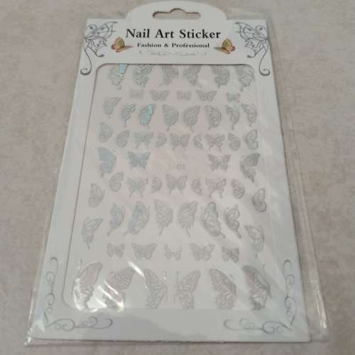 NAIL STICKERS BUTTERFLY SILVER L-01