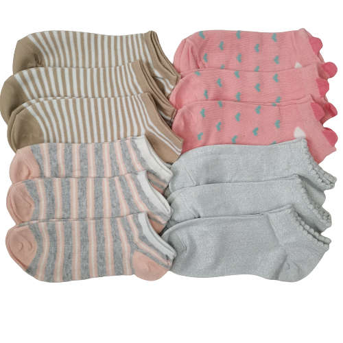 LADIES ANKLE SOCKS - 12 PAIRS MIXED