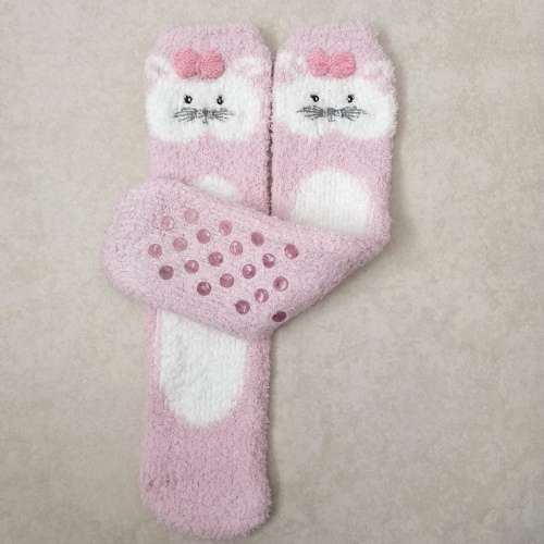 1 PAIR OF SOFT NON SLIP BED SOCKS - PINK KITTY