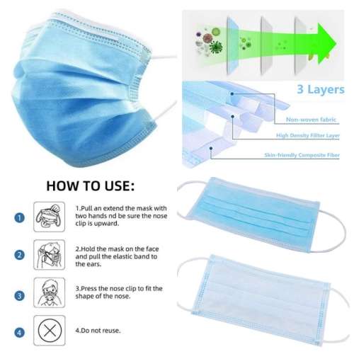 50 DISPOSABLE BLUE FACE MASKS - FACEMASKS