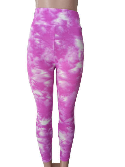 LADIES TIE DYE HIGH WAISTED LEGGINGS - M/L PINK