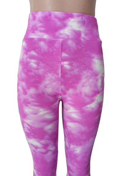 LADIES TIE DYE HIGH WAISTED LEGGINGS - M/L PINK