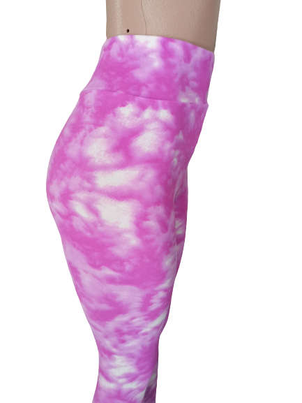 LADIES TIE DYE HIGH WAISTED LEGGINGS - M/L PINK