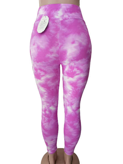 LADIES TIE DYE HIGH WAISTED LEGGINGS - M/L PINK