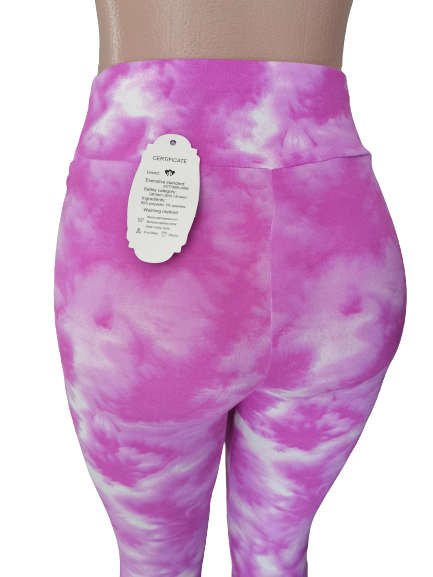 LADIES TIE DYE HIGH WAISTED LEGGINGS - M/L PINK