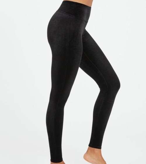 LADIES VELVET LEGGINGS - BLACK S/M