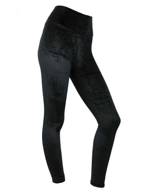 LADIES VELVET LEGGINGS - BLACK S/M