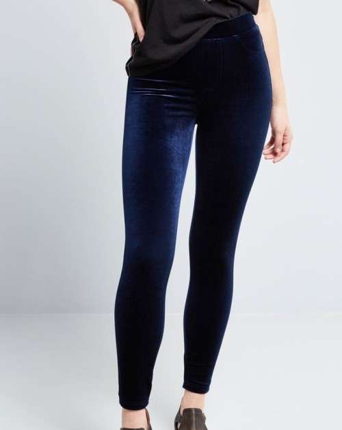LADIES NAVY BLUE VELVET LEGGINGS - S/M
