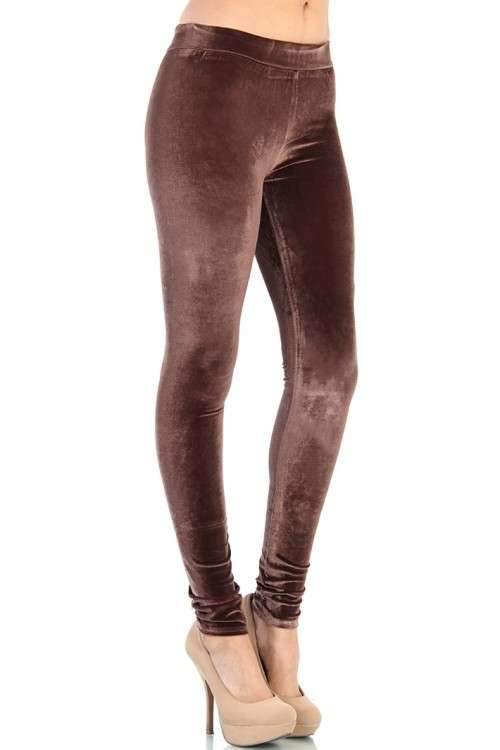 LADIES VELVET LEGGINGS - BROWN S/M