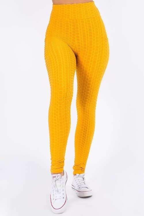 HONEYCOMB HIGH WAISTED LEGGINGS - M/L MUSTARD