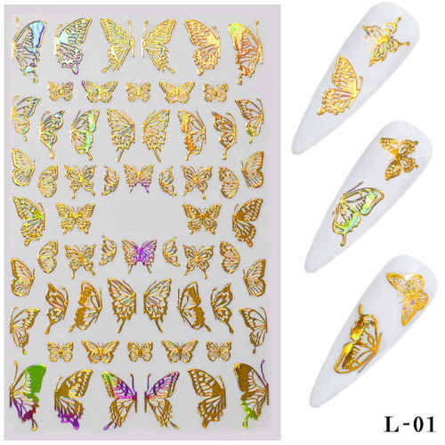 NAIL STICKERS BUTTERFLY GOLD L-01