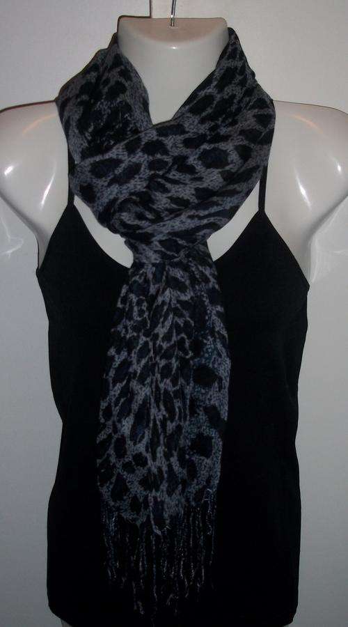 Leopard Print Scarf - Grey Navy