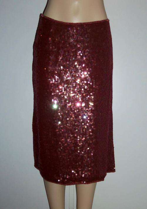 Beautiful Designer Burgundy Skirt Covered in Sequins by ZARA - Size 12