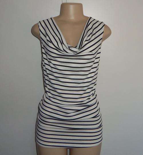 White Scooped Neck Top with Black Stripes - Size L/XL  ** NEW **