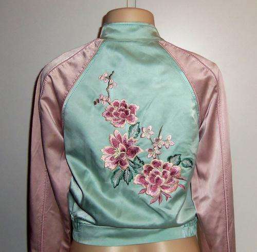 Beautiful Pure SILK Jacket with Back Flower Embroidery by KAREN MILLEN (UK Designer) - Size 10