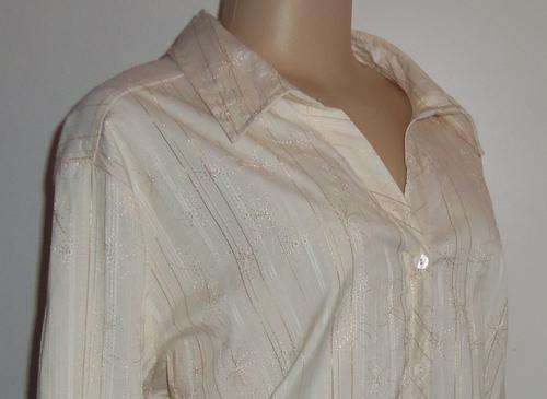 Cream Shirt with Thin Gold Stripes & Embroidery by RENE TAYLOR - Size 22/46 ** BRAND NEW **