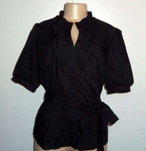 Black Shirt with Front Ruffles by FASHION EXPRESS - Size 14  ** BRAND NEW **