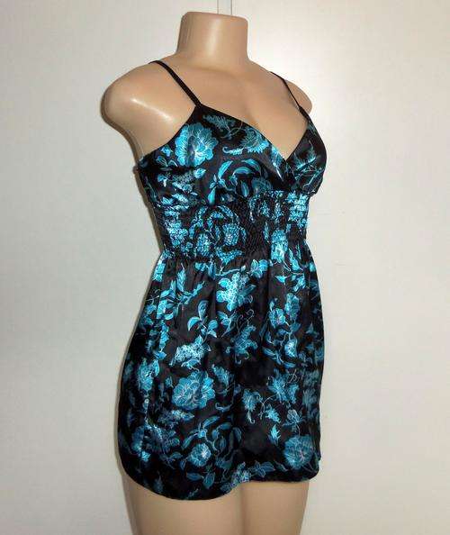 Gorgeous Black and Blue Satin Top - Size 32/34