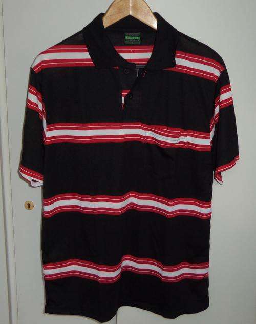 Mens Black, Red and White Striped Golf Shirt by LEONCE - Size XL  ** BRAND NEW **