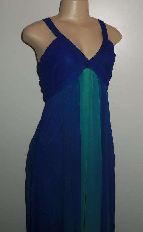 GORGEOUS Long Maxi Blue and Green Chiffon Dress by H&M - Size 10  ** BRAND NEW **