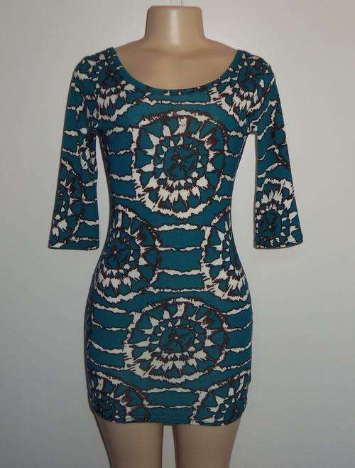Dark Turquoise, Black and White Mini Dress / Longer Length Top - Size LARGE *** BRAND NEW ***