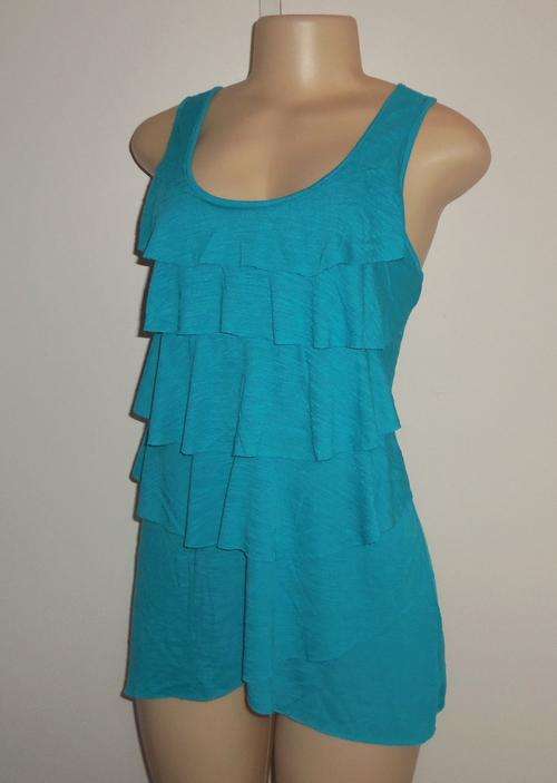 Stylish Turquoise Top with Front Ruffles by DEREK HEART - Size XL *** BRAND NEW ***