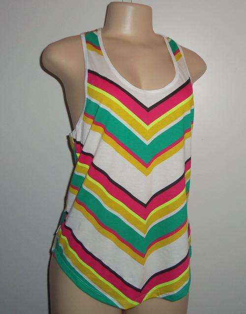 White Racer Back Top with Bright Stripes by RED SURF - Size LARGE *** BRAND NEW ***