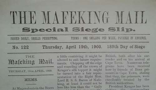 Boer War: ORIGINAL Mafikeng Mail Siege Slip #122 printed 1900
