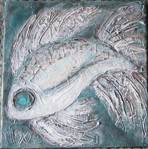 "FISH" by MAXIE LESSING - TEXTURED ACRYLIC ON CANVAS STRETCH