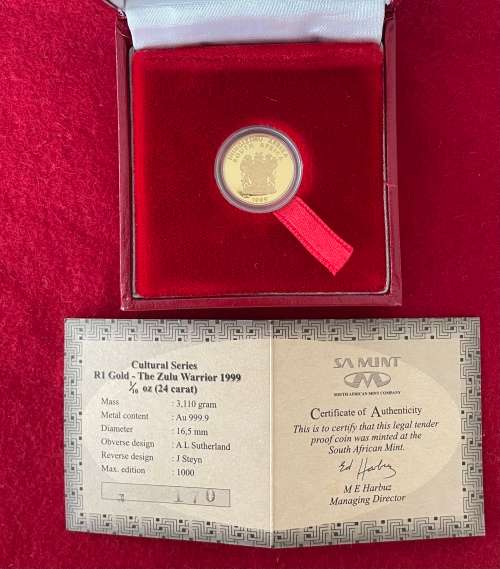SA Munt Cultural Series 1/10 oz - 1999 The Zulu Warrior