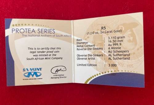 SA Munt Protea Series 1/10 oz - 2009 Anthem