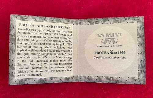 SA Munt Protea Series 1/10 oz - 1999 `Adit and Coco Pan`