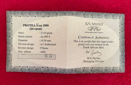 SA Munt Protea Series 1/10 oz - 1999 `Adit and Coco Pan`