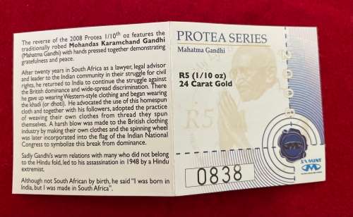 R5 Gold 1/10oz Proof `Mahatma Ghandi`
