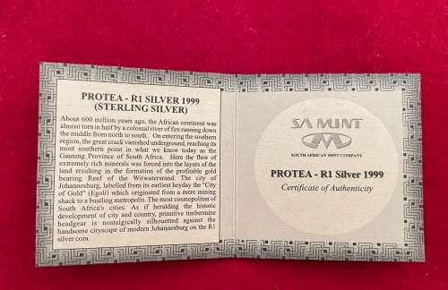 R1 Silver Proof `Mining` Protea 1999