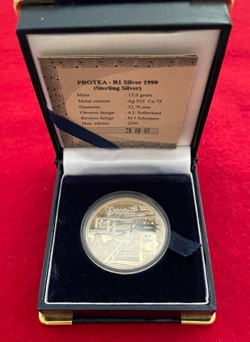 R1 Silver Proof `Mining` Protea 1999