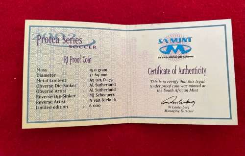 R1 Silver Proof `Soccer` Protea 2002