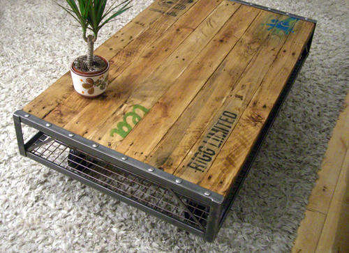 rustic pallet wood coffee table with iron cubing frame 500x1000mm free delivery
