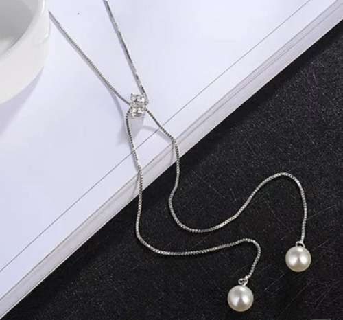 925 Silver Long Necklace with Pearls