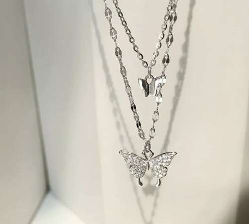 925 Silver Double Layer Butterfly Necklace