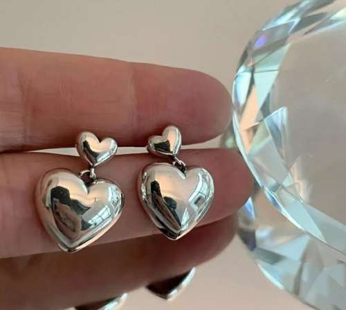 925 Silver Hollow Heart Earrings