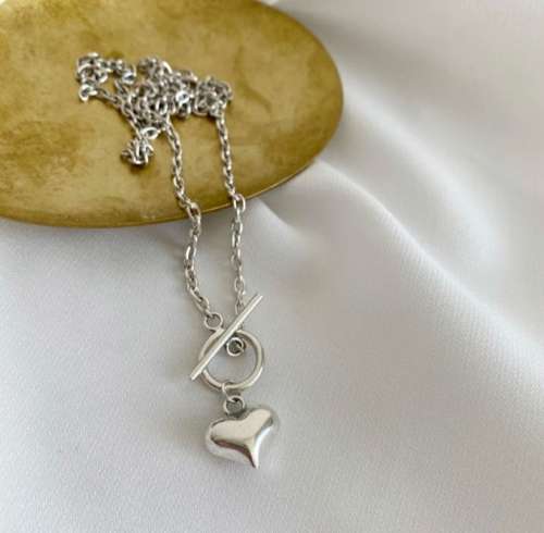 925 Silver Solid Love Heart Fop Chain Necklace.