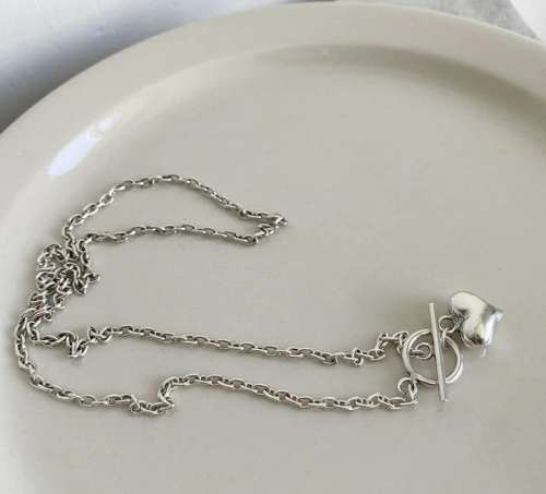 925 Silver Solid Love Heart Fop Chain Necklace.