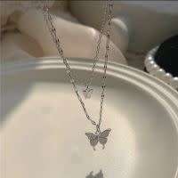 925 Silver Double Layer Butterfly Necklace